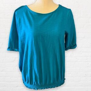 Med, St John's Bay, Turquoise, Elbow Sleeve, Elastic Waist, 100% Cotton Top